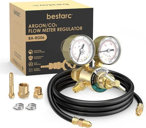 bestarc Medidores de regulador de CO2 de argón Soldadura de gas con manguera de gas de 9.8 pies, conexión de entrada CGA580, presión de entrada de