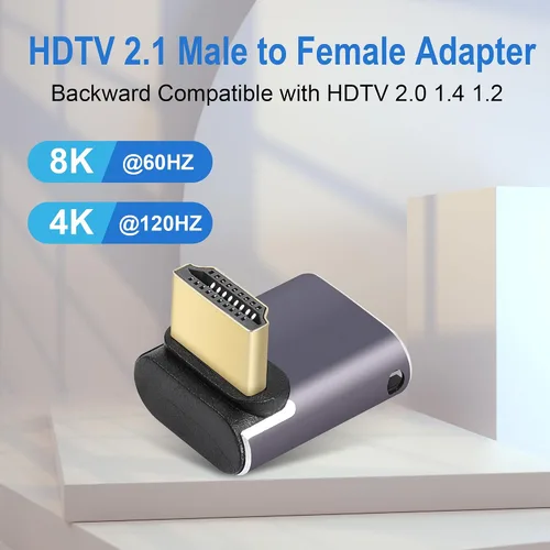 Miniatura 4 de Adaptador HDTV de 8K y 60Hz de 90 grados de ángulo descendente macho a hembra, conector HDTV 2.1UHD de 48 Gbps, extensor 3D, compatible con HDR, PC