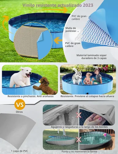 Miniatura 4 de Jasonwell Piscina plegable para perros Piscina de plástico duro para perros Piscina portátil para niños Piscina para mascotas Piscina para vadear
