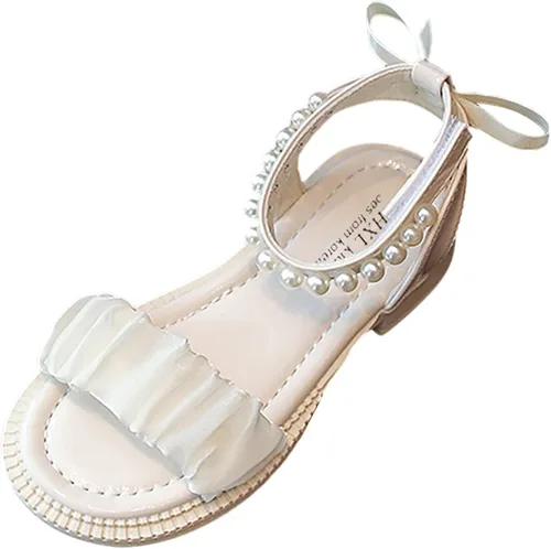 synia Sandalias para niñas con velcro, sandalias suaves de tacón bajo con perlas, zapatos de verano para niños pequeñosniños grandes