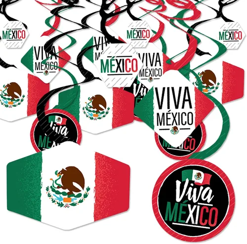 Big Dot of Happiness Viva México - Decoración para colgar en fiestas del Día de la Independencia mexicana - Remolinos de decoración para fiestas -