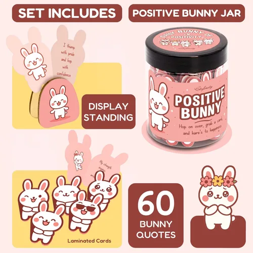 Miniatura 2 de Stofinity Regalos de Conejo de Apoyo Emocional Para Mujeres - Tarjetas de Afirmaciones Diarias Para Mujeres, Afirmaciones Positivas Regalos Para