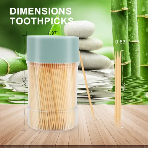 Miniatura 3 de Palillos de dientes de bambú [3000 unidades] - Con soporte para palillos de dientes reutilizable, púas de dientes de acabado liso resistente