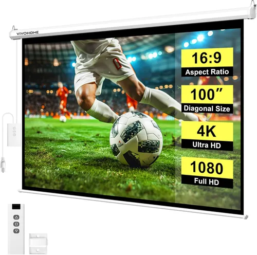 VIVOHOME Pantalla de proyector motorizada con control remoto, pantalla de proyección eléctrica automática de 16:9 de 100 pulgadas, pantalla de