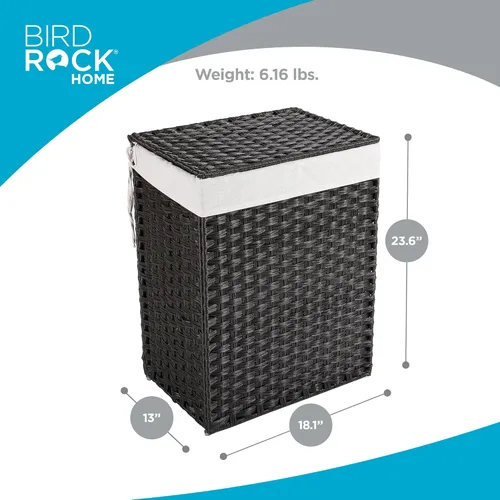 Miniatura 2 de BIRDROCK HOME Cesta de ropa delgada de 22" con bolsa extraíble Gris Tejida a mano Cesta de ropa compacta y plegable Ratán sintético de PE