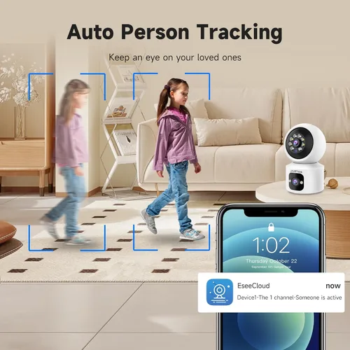Miniatura 6 de JAIOTlink Cámara de seguridad para interiores, cámaras de doble lente de 2 MP para seguridad en el hogar con zoom de 10 ×, monitor de mascota de 2.4