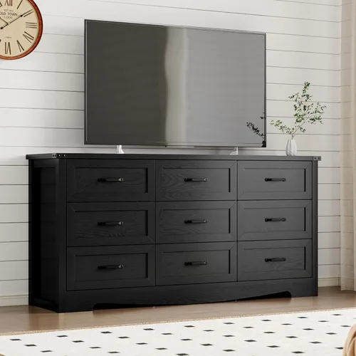 Miniatura 7 de BORNOON - Cómoda de 9 cajones para el dormitorio, cómoda de madera moderna con manijas de metal, diseño antivuelco, organizador de almacenamiento