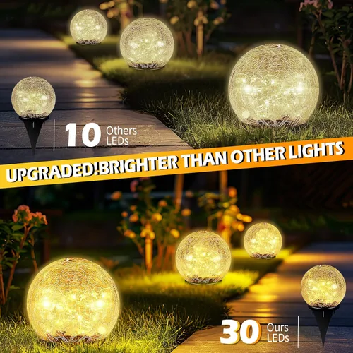 Miniatura 2 de Luces solares de bola de jardín impermeables para exteriores, 30 luces LED de vidrio agrietado, luces de suelo para camino, patio, césped