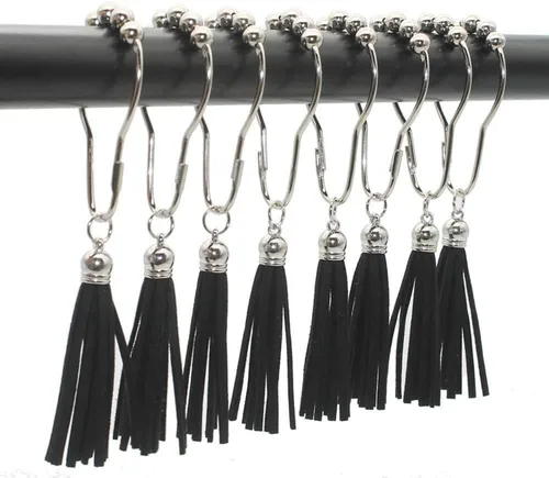 Ganchos para cortina de ducha, acero inoxidable 304, ganchos resistentes a la corrosión para barras de ducha de baño, juego de 12 (color negro)