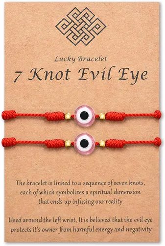 Miniatura 10 de Pulsera de 7 nudos contra el mal de ojo para mujeres, hombres y bebés, cuerda roja negra rosa, protección contra el mal de ojo, buena suerte, regalo