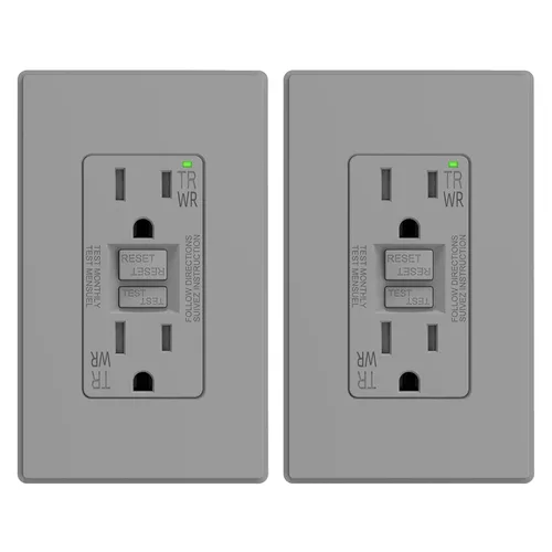 Miniatura 32 de ELEGRP Salida GFCI para Exteriores, Receptáculo GFI Eléctrico de Autoprueba de 15 Amperios con Diseño Más Delgado, Receptáculo GFCI Resistente a