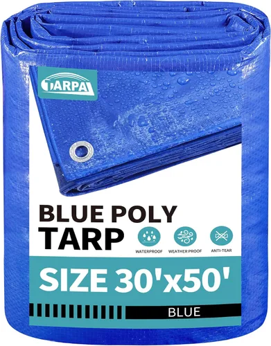 Miniatura 36 de TARPAL Lona azul de 4 x 12 pies, lonas de resistencia media de 8 mil impermeables, resistentes a desgarros con ojales de metal, adecuadas