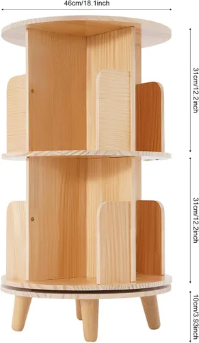 Miniatura 2 de Estantería giratoria, estantería esquinera independiente de 360 grados para espacios pequeños, estante de almacenamiento de madera maciza, 2-Tier