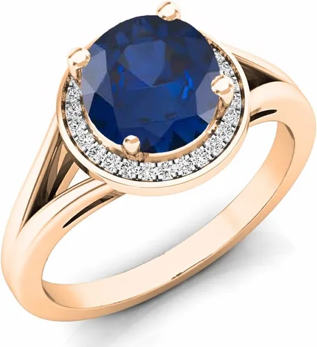 Miniatura 77 de Dazzlingrock Collection Anillo de compromiso redondo de 0.276 in con halo de diamante blanco y vástago dividido para ella en oro macizo de 14
