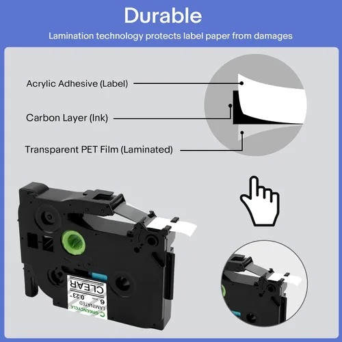 Miniatura 3 de GREENCYCLE TZe-111 - Cinta adhesiva transparente laminada de 0.23 pulgadas compatible con Brother P-Touch TZ-111 TZe111, cinta negra sobre