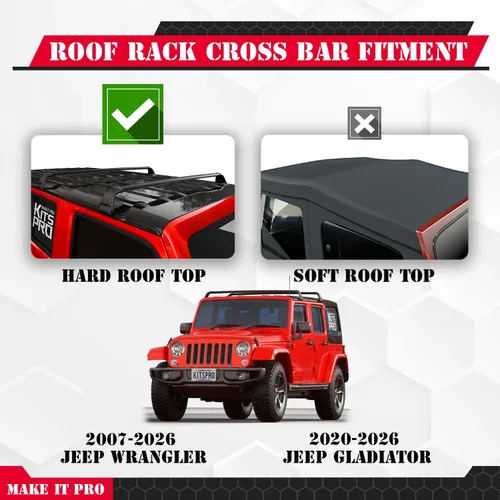 Miniatura 2 de KitsPro Barras transversales para portaequipajes de techo de 260 libras para Jeep Wrangler 2007-2026 y Gladiator 2020-2026 - Barras transversales