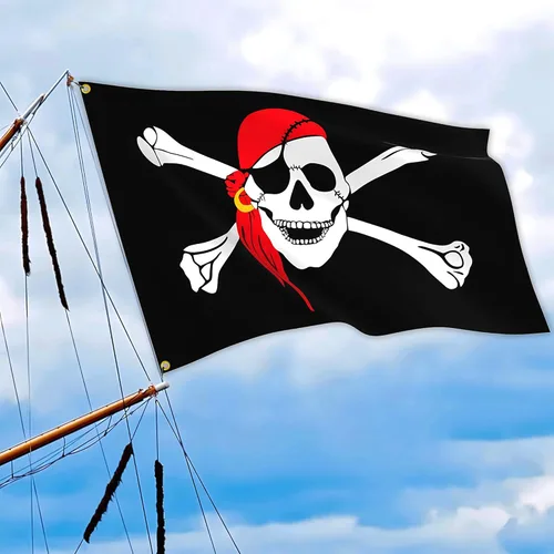 Miniatura 4 de Bandera roja de pirata Jolly Roger de 3 x 5 pies, divertida bandera estadounidense y crossbones para interiores y exteriores, universidad