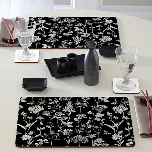 Miniatura 6 de Manteles Individuales Decorativos Premium de Tablero Duro para Mesa Jardín de Medianoche Negro y Blanco Paquete de 4 Fabricado en los Estados Unidos