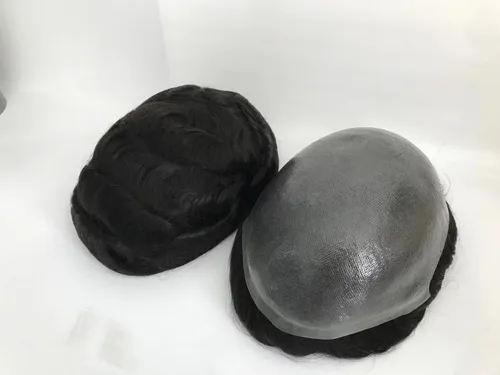 Miniatura 6 de N.L.W. Prótesis de cabello humano europeo para hombre, toupee para hombres con piel fina transparente PU 10x8 tamaño base piezas de cabello humano