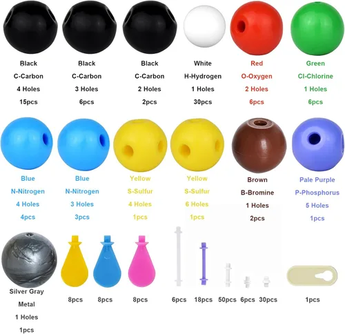 Miniatura 3 de 214pcs Química Modelo Molecular Orgánica Inorgánica STEM Educativa Ciencia Set 78 átomos 24 Orbitales de Nube Electrónica 110 Enlaces Enlaces 1 Caja