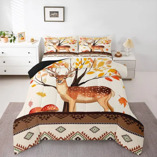 Miniatura 44 de Erosebridal Juego de edredón individual de pavo de Acción de Gracias, juego de ropa de cama de calabaza con hojas de otoño para niños y adultos