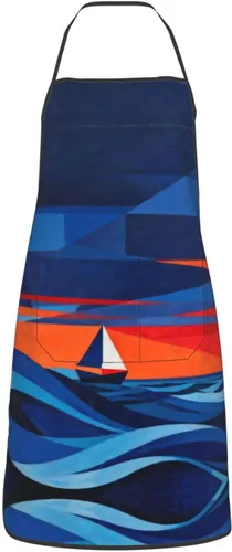 Miniatura 16 de Delantal azul y rosa con bolsillos, delantales resistentes a las gotas de agua para mujeres y hombres, delantal ideal para uso doméstico