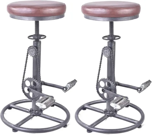 Miniatura 11 de Topower Taburete de bar vintage para bricolaje, cadena de bicicleta, pedal de hierro, retro, industrial, altura ajustable, diseño de rueda