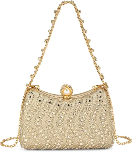 Bolso de noche para mujer, bolso de mano con diamantes de imitación, brillante para fiesta, bolso de hombro, bolsa de boda con cadena