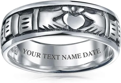 Anillo de boda unisex con diseño celta irlandés y celta, para parejas, promesa, Claddagh, para hombres y mujeres, plata de ley 925 oxidada,