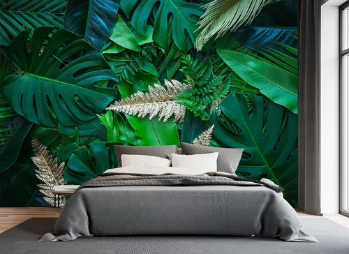 Miniatura 6 de Papel tapiz verde tropical, 108 x 75 pulgadas, hoja de selva mural de pared para dormitorio, sala de estar, guardería (no se pega ni se pega)
