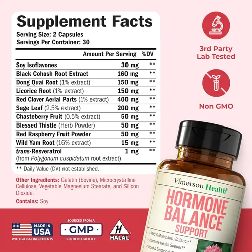 Miniatura 3 de Harmonía hormonal para mujeres con cohosh negro, Dong Quai y trébol rojo - Equilibrio hormonal natural para mujeres de todas las edades - Apoya