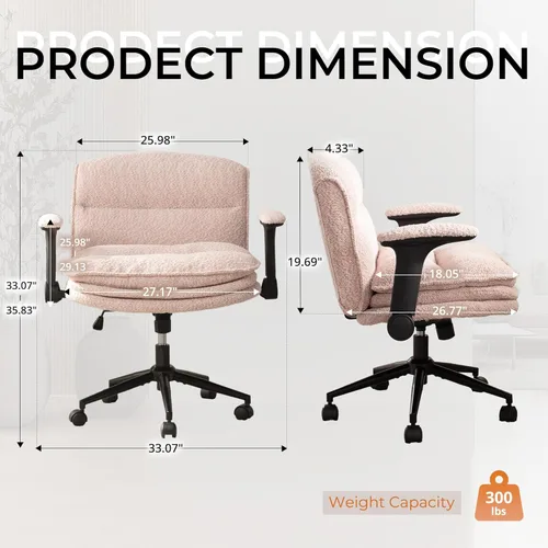 Miniatura 2 de Dowinx Silla cruzada con brazos y ruedas abatibles ajustables, cómodo sillón ergonómico de escritorio de oficina con cojines de 3 capas, silla