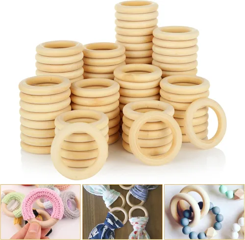 100 anillos de madera sin terminar de 2.5 pulgadas, anillos de madera natural para manualidades, anillos de macramé de 2.362 in, anillos de madera