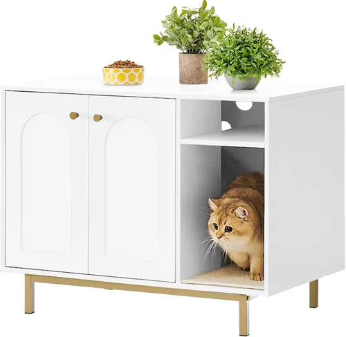 Miniatura 13 de Hzuaneri Caja de arena para gatos, mueble oculto con almacenamiento, armario grande de madera con alfombrilla de sisal, baño moderno para gatos