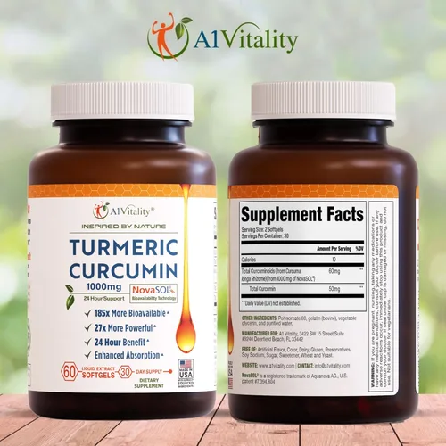 Miniatura 2 de A1 Vitality - Suplementos NovaSOL de curcumina de cúrcuma, 1000 mg más potentes que la bioperina, inflamación, alivio del dolor articular, 185 veces