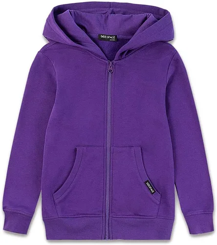 DEESPACE Sudadera con capucha de vellón cepillado suave con cremallera completa y bolsillo canguro para niños y niñas