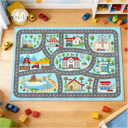 Miniatura 6 de Alfombra para niños, alfombra de coche para niños, tapete de juego, alfombra para coches de juguete para sala de juegos, aula, habitación de niños