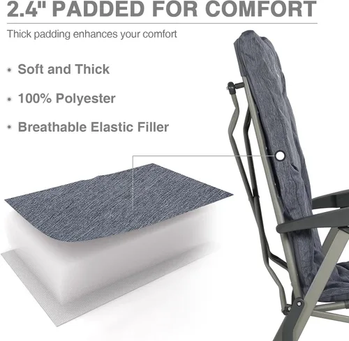 Miniatura 3 de EVER ADVANCED Juego de 2 sillas de camping de lujo para adultos, resistentes con respaldo alto, silla de jardín plegable de gran tamaño, cómodas