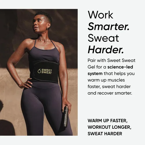 Sports Research Paquete de reductor de cintura Sweet Sweat (negro/amarillo, pequeño) + tarro de gel 'Workout Enhancer' de 13.5 onzas (aroma tropical)