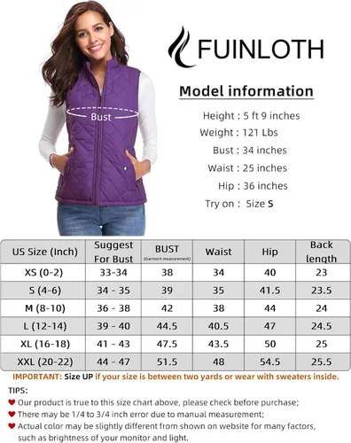 Miniatura 4 de Fuinloth - Chaleco acolchado para mujer, diseño de cuello alto, ligero, con cierre