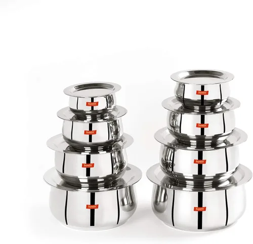 Miniatura 13 de Sumeet Juego de Ollas de Acero Inoxidable de 4 Piezas en Forma de Vientre/Utensilios de Cocina/Juego de Ollas con Tapa 380ML, 500ML, 780ML, 1.1Ltr