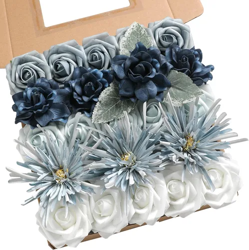 Miniatura 16 de YYHUAWU Flores Artificiales Juego de Caja Combinada Color Degradado Flor Hoja con Tallos para Ramos de Boda DIY Centros de Mesa Baby Shower Fiesta