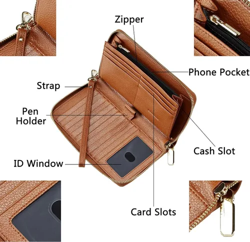Miniatura 6 de Chelmon - Monedero para mujer de cuero genuino con bloqueo de señal RFID para tarjetas de crédito