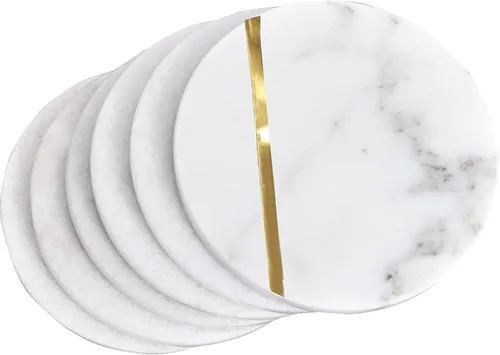 Miniatura 6 de Lukeville Luxury Linen Juego de 6 posavasos de mármol blanco – 4 pulgadas – Posavasos de cerámica para tazas, vidrio y bebidas, hecho a mano