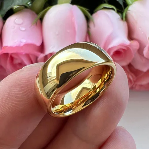 Miniatura 5 de TUTISS Anillos de tungsteno dorados de 0.157in, 0.236in, 0.315in, 0.394in, anillos de boda para hombres y mujeres, anillos de compromiso abovedados