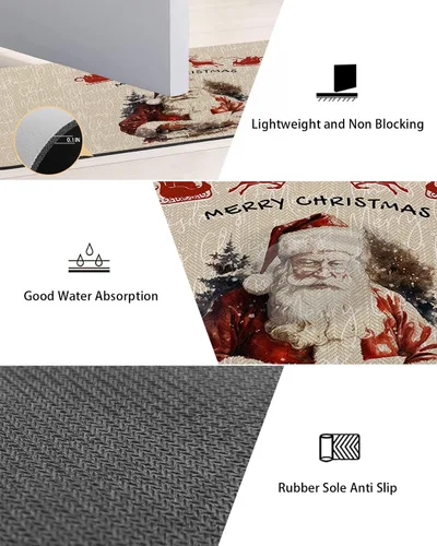Miniatura 3 de Tapete de baño de Papá Noel para bañera, antideslizante, de secado rápido y absorbente, tierra de diatomeas, fregadero, dormitorio, cocina, lavable