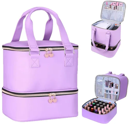 Miniatura 17 de FCQQYWZ Organizador de esmalte de uñas con 2 fundas desmontables con capacidad para 60 botellas y lámpara de uñas, organizadores de uñas portátiles