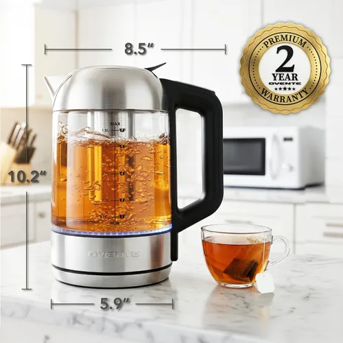 Miniatura 9 de OVENTE Hervidor eléctrico de vidrio digital con control de temperatura, hervidor de té eléctrico inalámbrico de 1.8 L con 7 presets, olla eléctrica