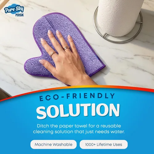 Miniatura 7 de persik Pure-Sky - Guante de limpieza de microfibra Ultra – Just Add Water No necesita detergentes – 2 en 1, combinación para vidrio y multiusos