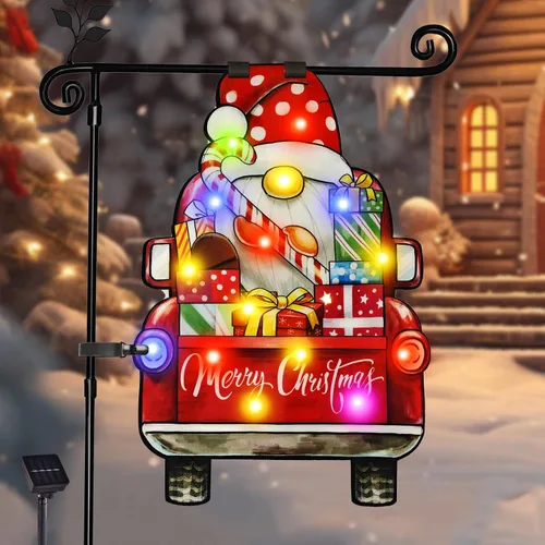 Miniatura 8 de Bandera de Navidad iluminada para jardín de 22 x 13, 8 modos de doble cara, decoraciones solares de Navidad al aire libre con bandera LED